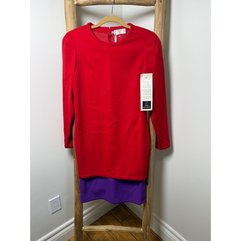 Valentino‎ Miss V Red & Purple Colorblock Shift Dress Sz 38 IT/US 4 NWT Vintage